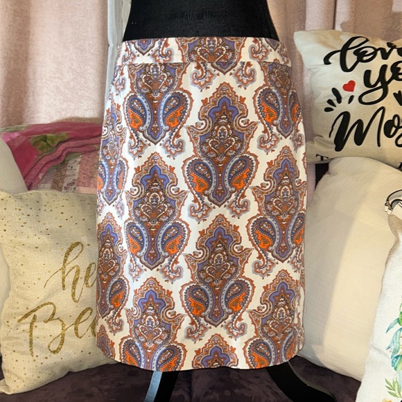 Vintage J. Crew Stretch Size 6 Paisley Pencil Skirt - Picture 1 of 11